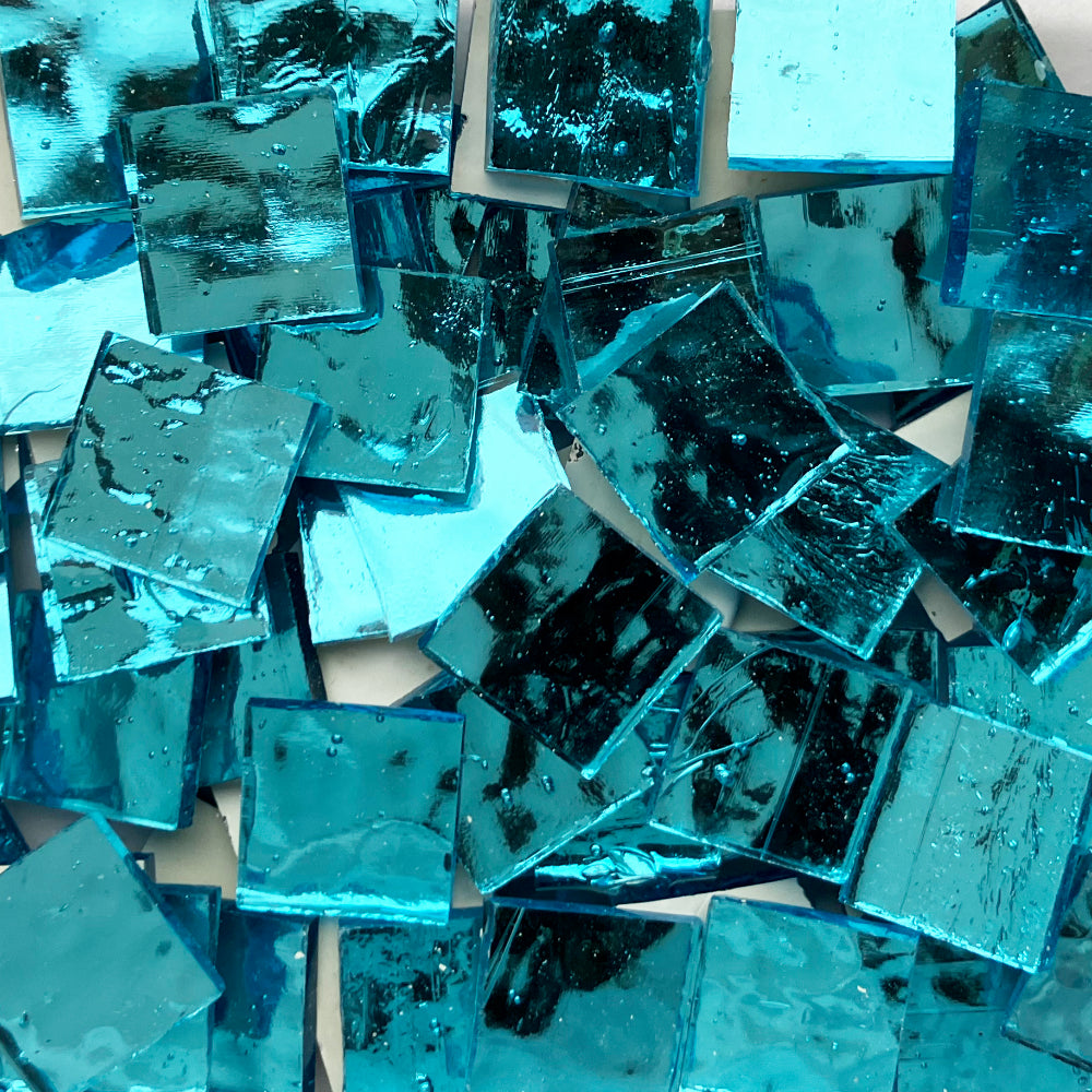 Pâtes de Verre Miroir Colorées 20mm  Bleu Glacier Ondulé