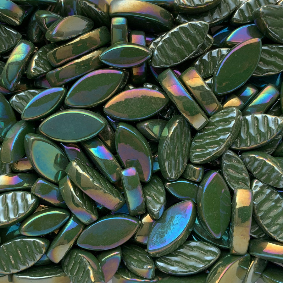 Mosaiksteinen Elipsenform Perle Glas  Dunkelgrün