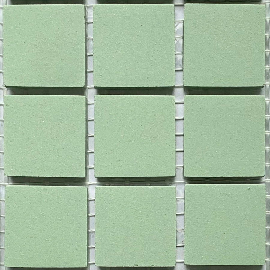 Winckelmans Pistache – matt 20x20 mm mosaic tiles on mesh