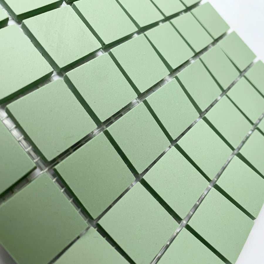 Winckelmans Pistache – matt 20x20 mm mosaic tiles on mesh